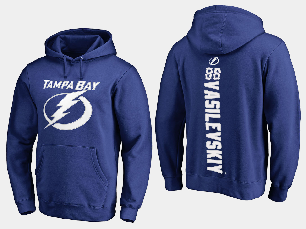 NHL Men adidas Tampa Bay Lightning 88 Vasilevskiy blue hoodie